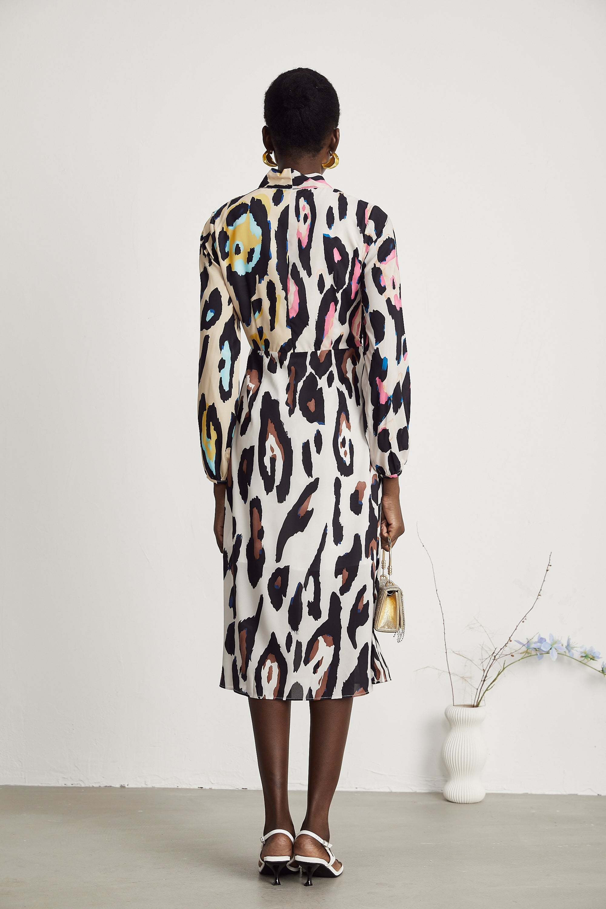 Kalena leopar midi elbise