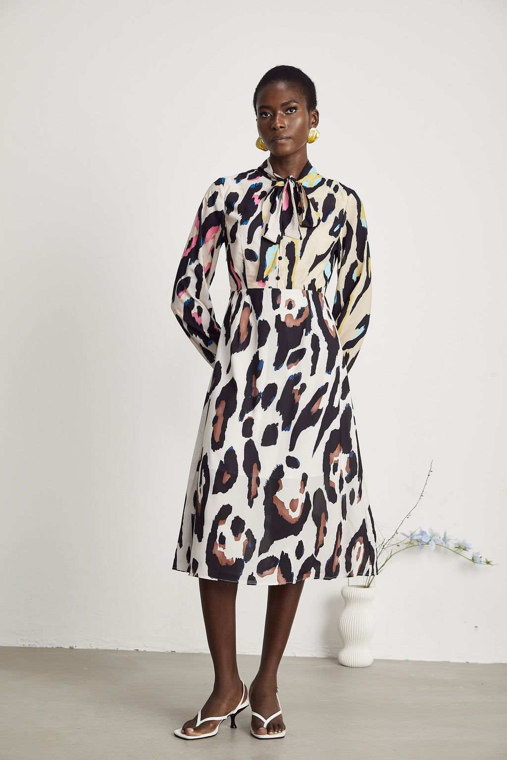 Kalena leopar midi elbise