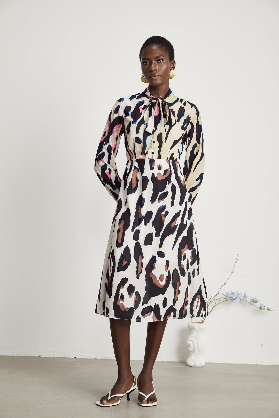 Kalena leopar midi elbise