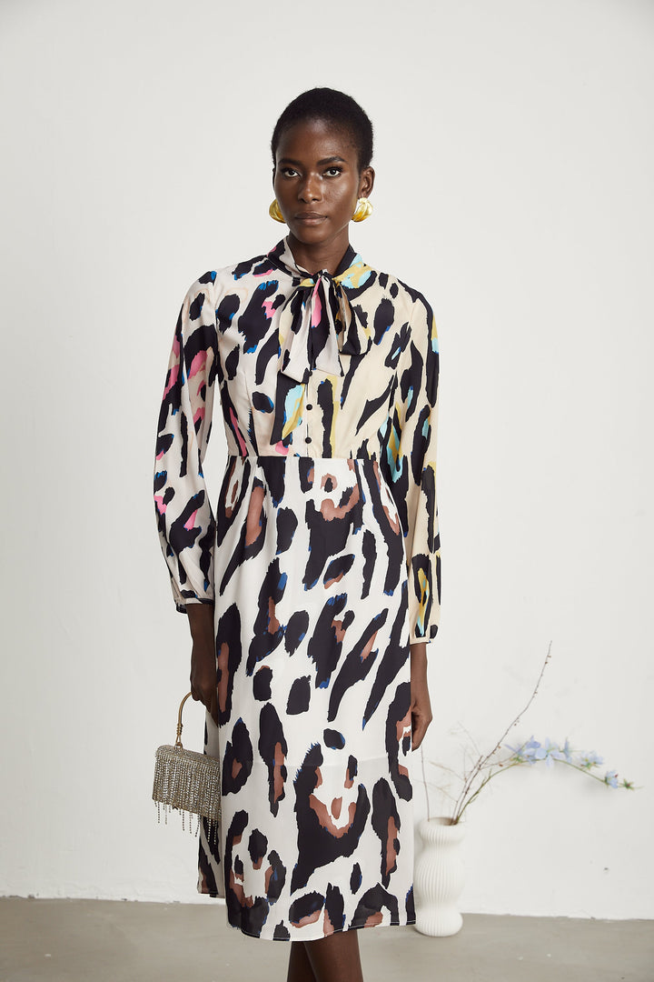 Kalena leopar midi elbise