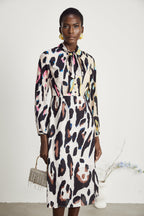Kalena leopar midi elbise