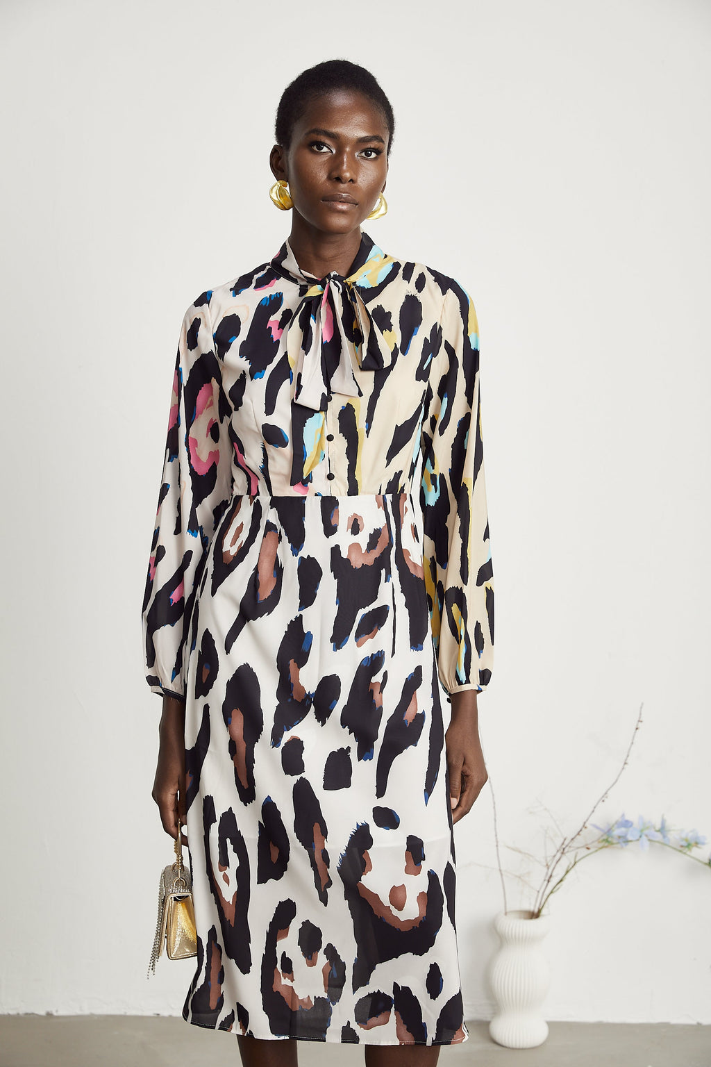 Kalena leopar midi elbise