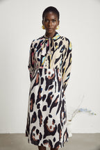 Kalena leopar midi elbise