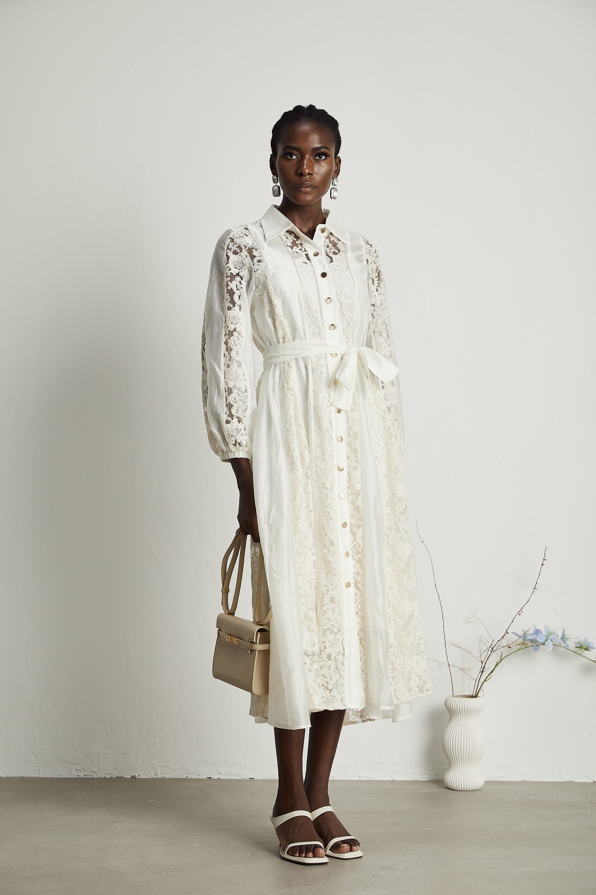 Francine dantel midi elbise