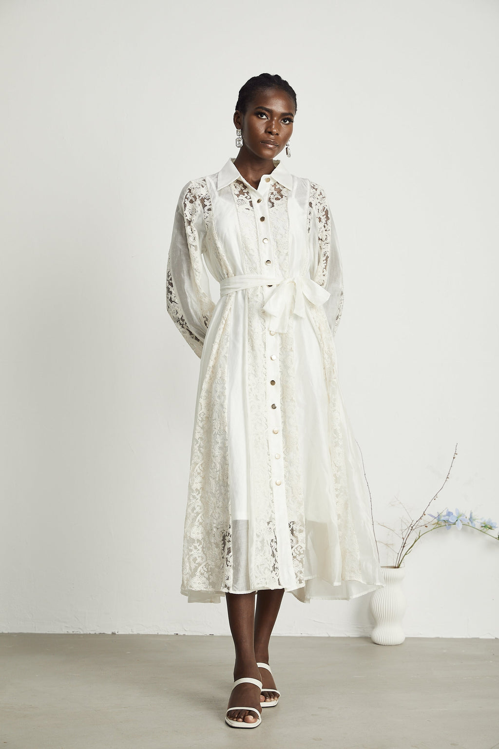 Francine dantel midi elbise