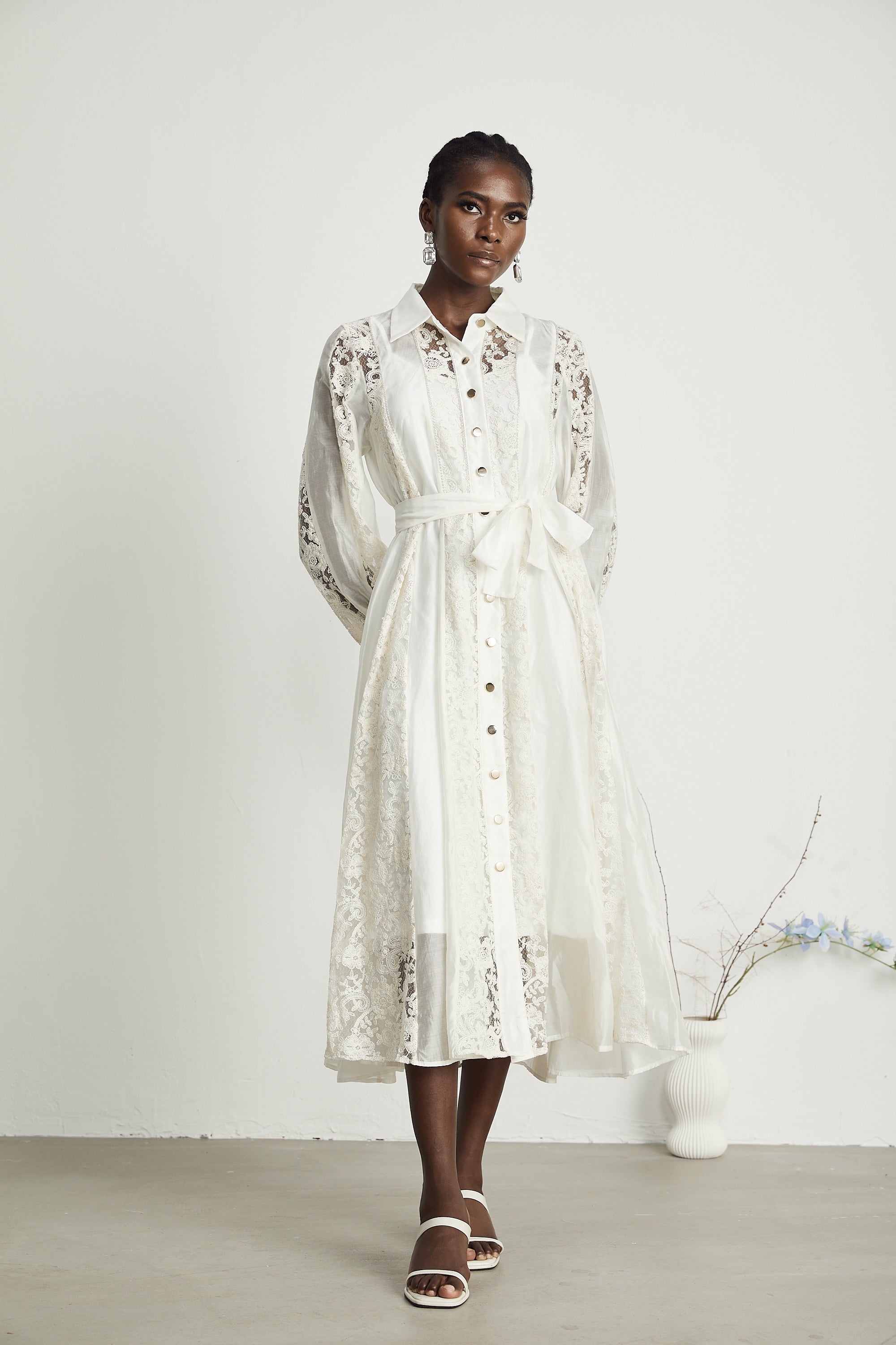 Francine dantel midi elbise