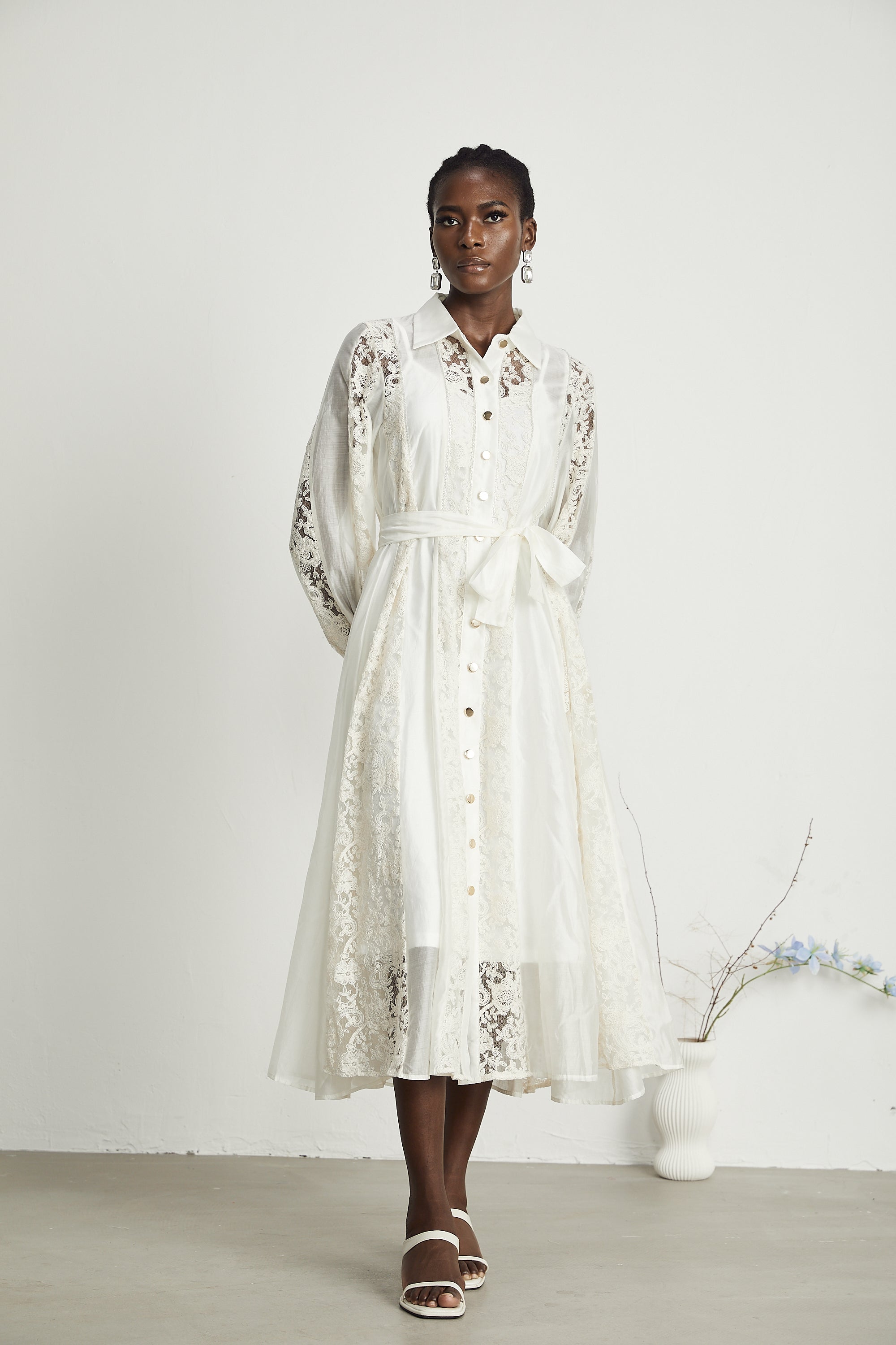 Francine dantel midi elbise