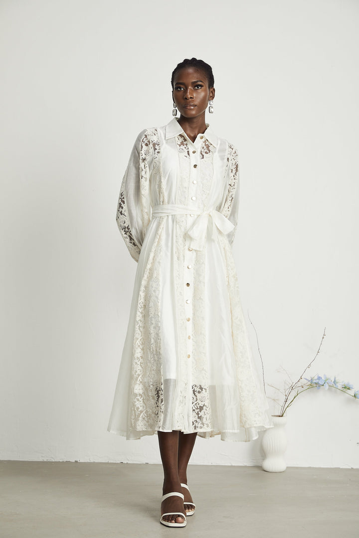 Francine dantel midi elbise
