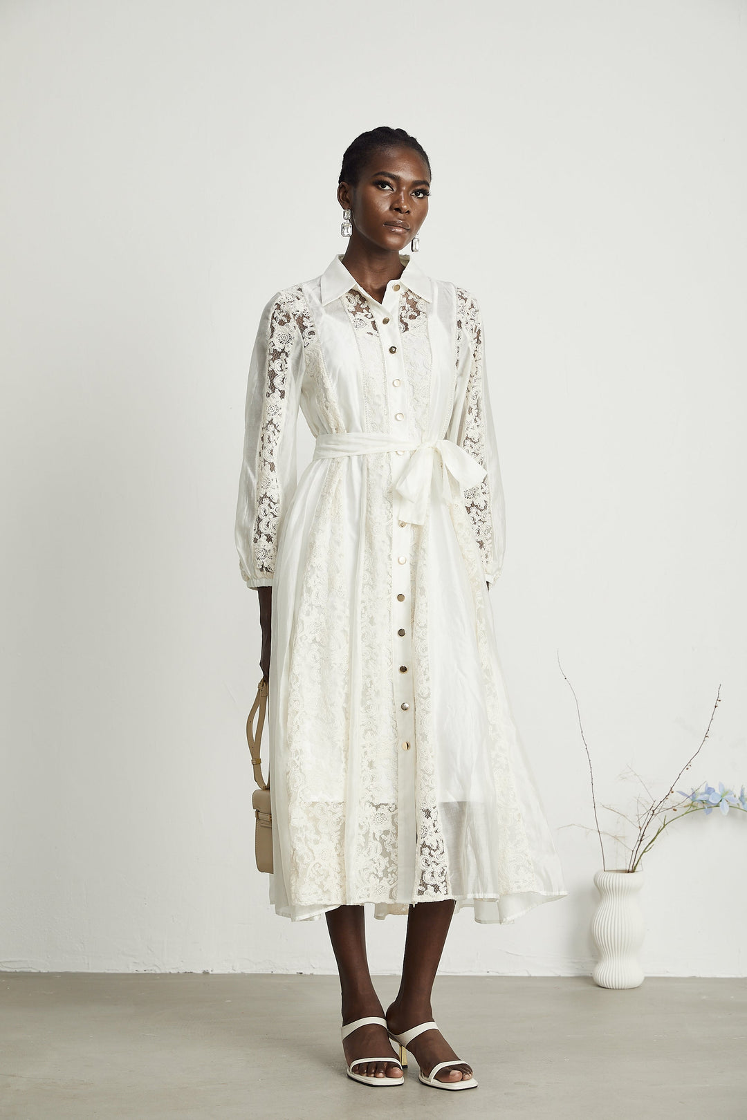 Francine dantel midi elbise