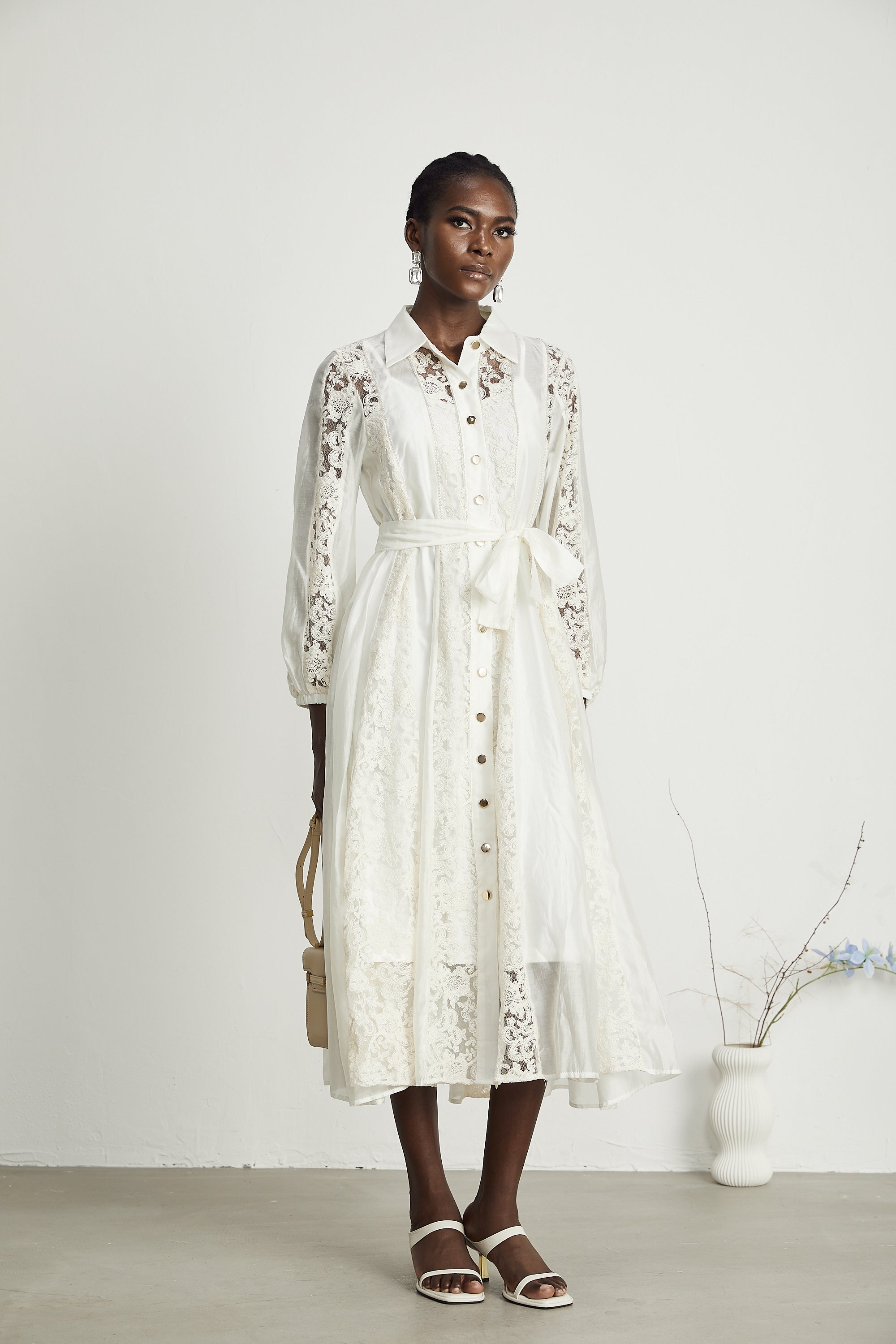 Francine dantel midi elbise