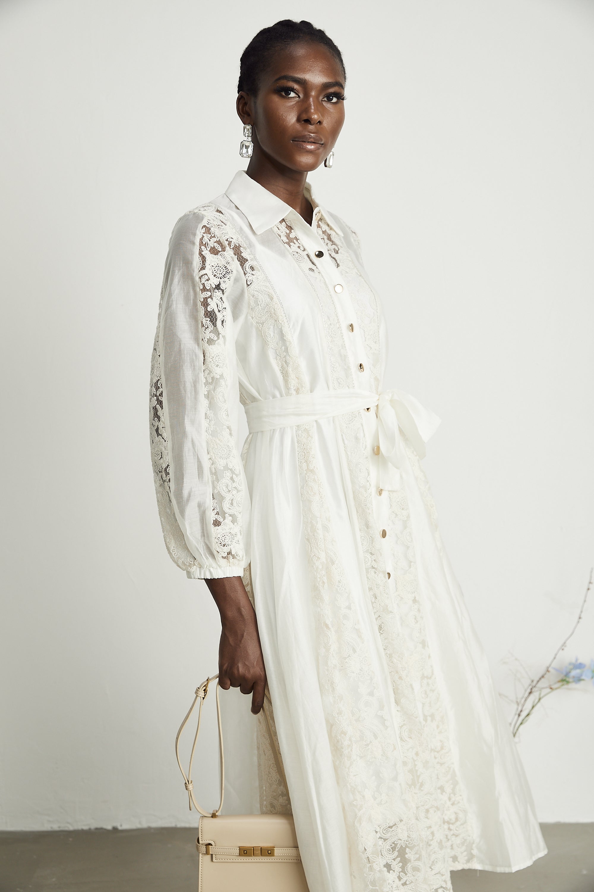 Francine dantel midi elbise