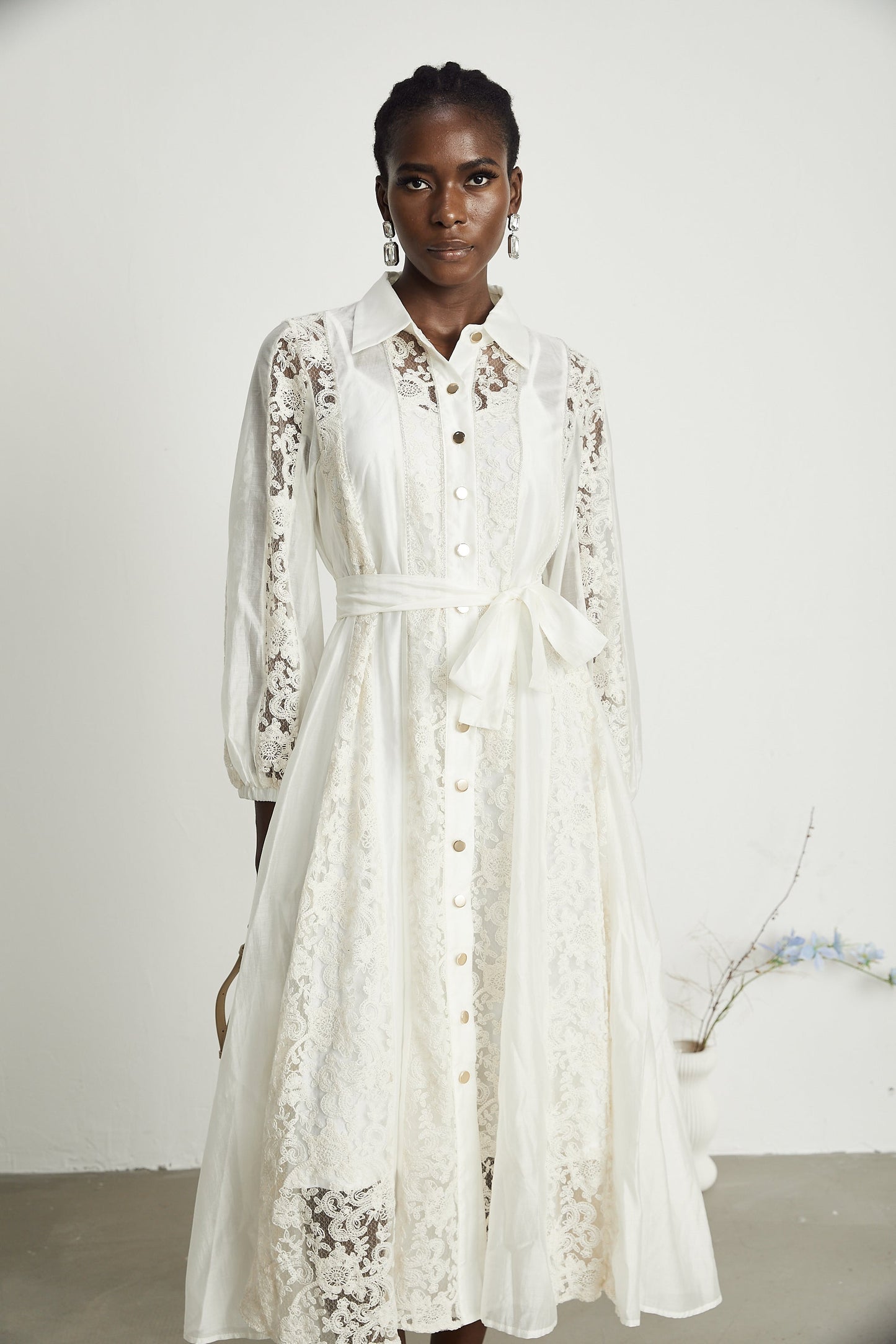 Francine dantel midi elbise