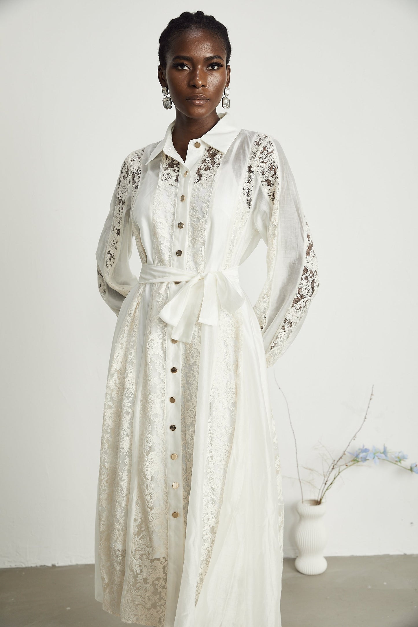 Francine dantel midi elbise