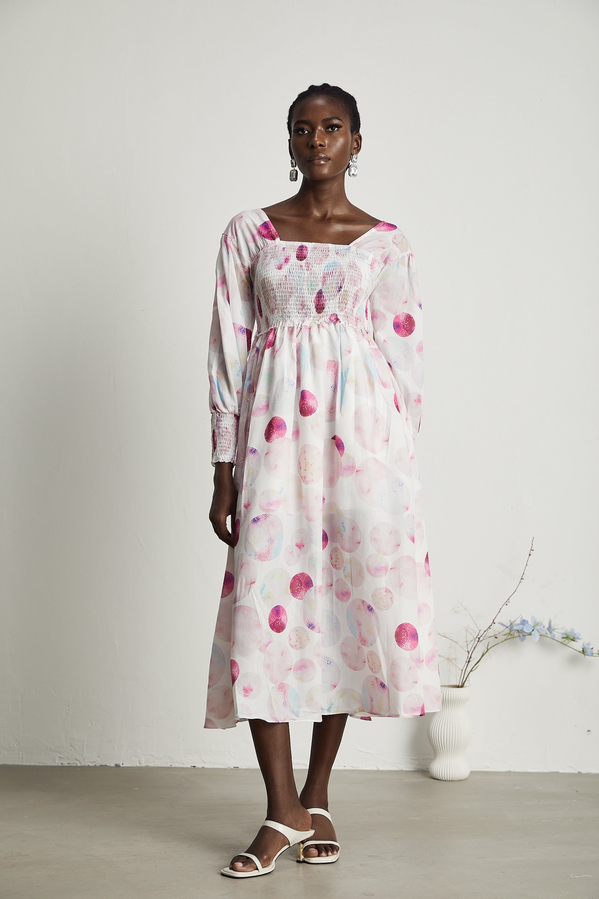 Moren baskılı midi elbise