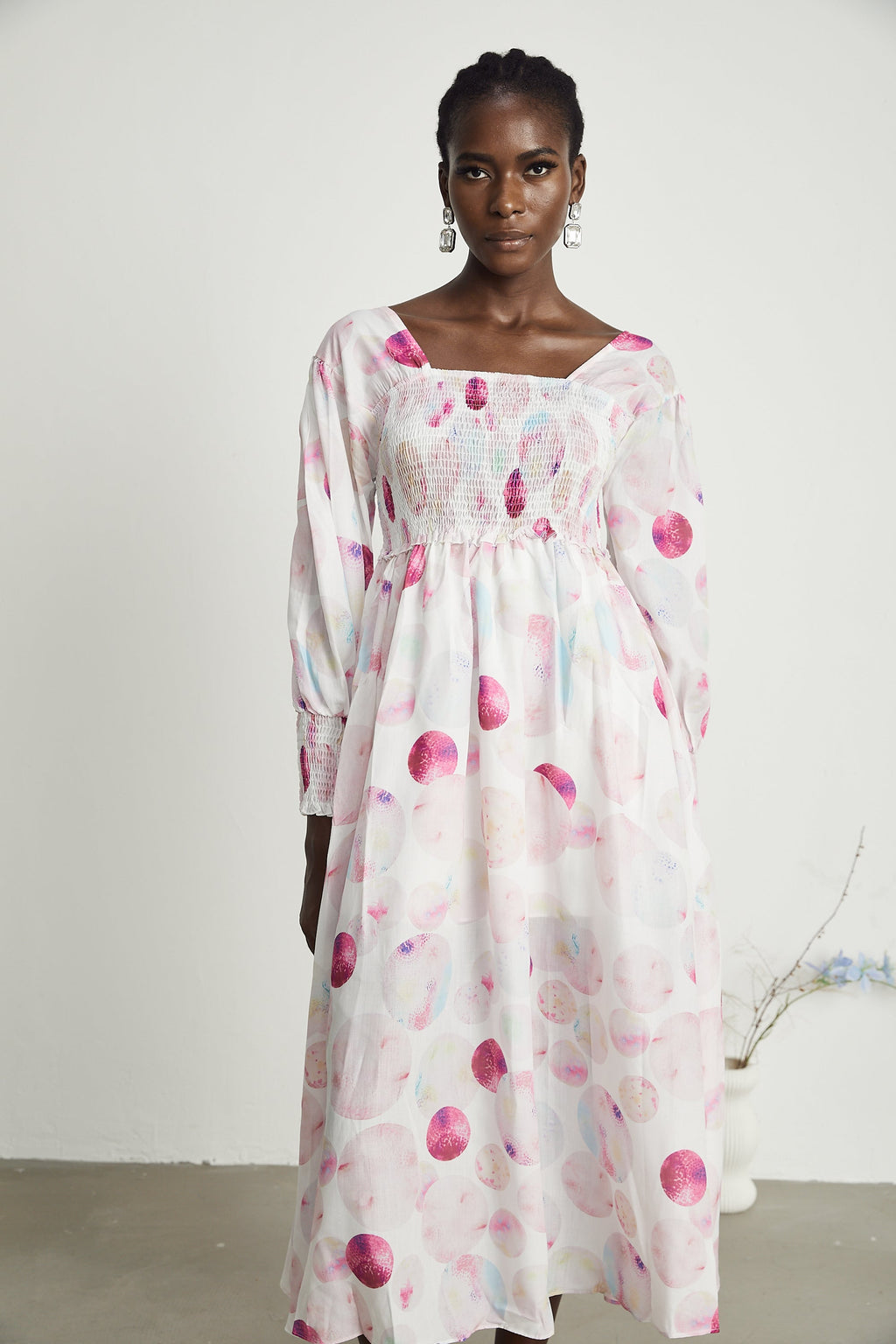 Moren baskılı midi elbise