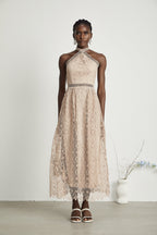 Ela dekolte midi elbise