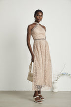 Ela dekolte midi elbise