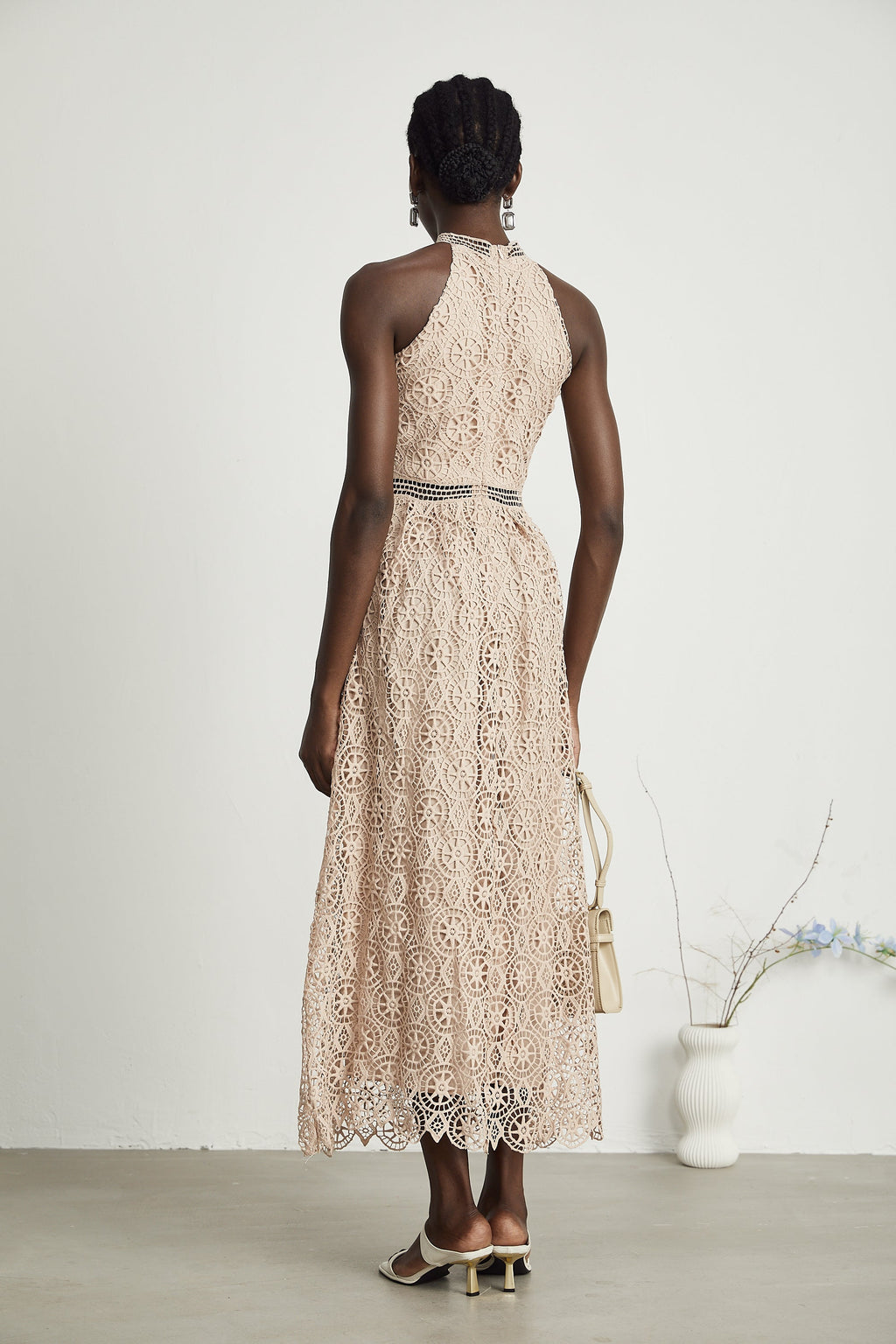 Ela dekolte midi elbise