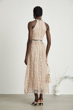 Ela dekolte midi elbise