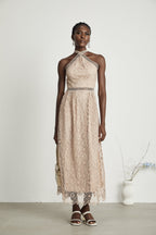 Ela dekolte midi elbise