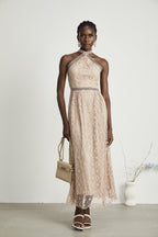 Ela dekolte midi elbise