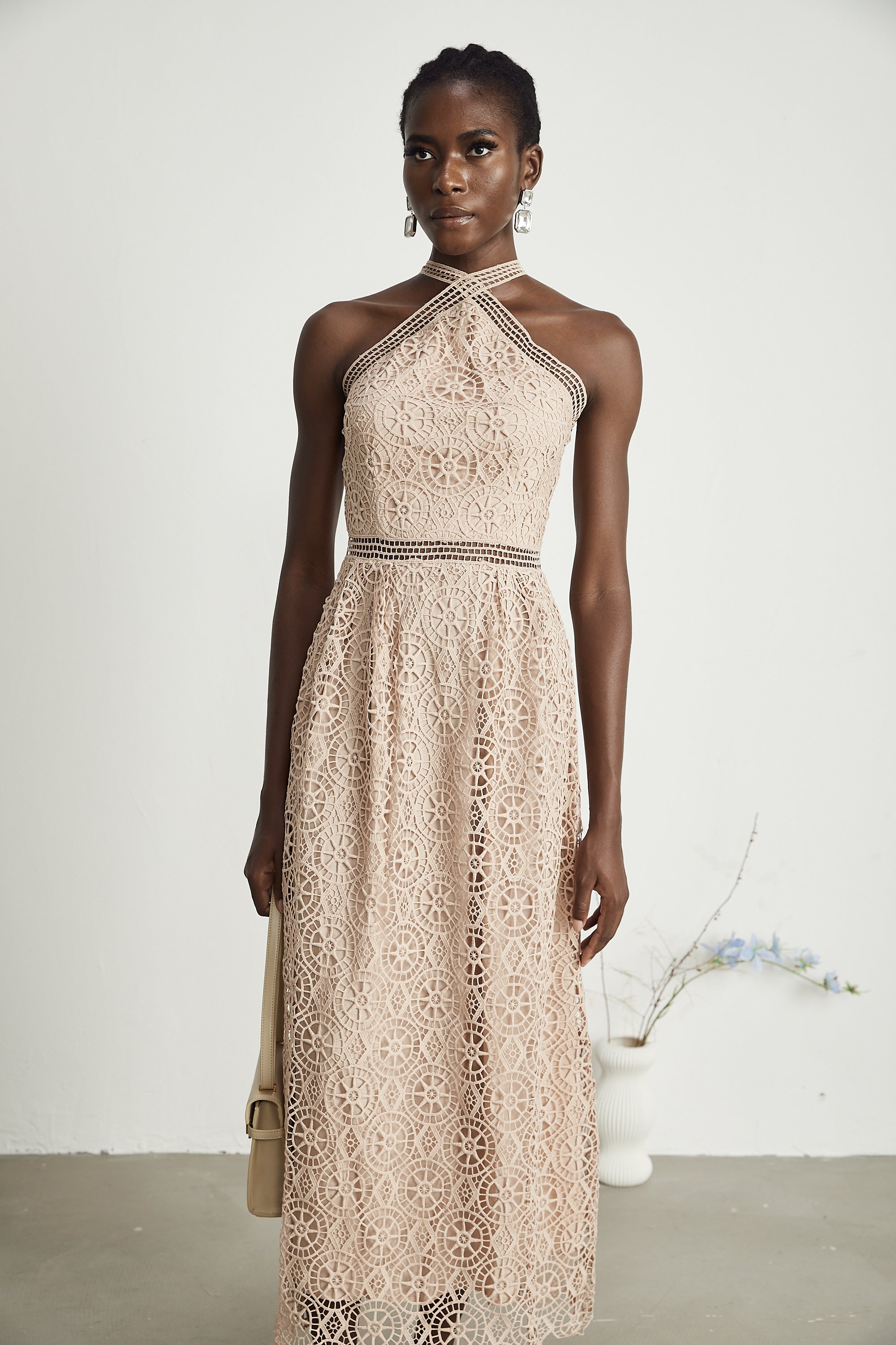 Ela dekolte midi elbise