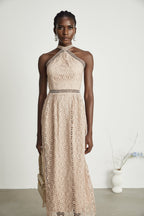 Ela dekolte midi elbise