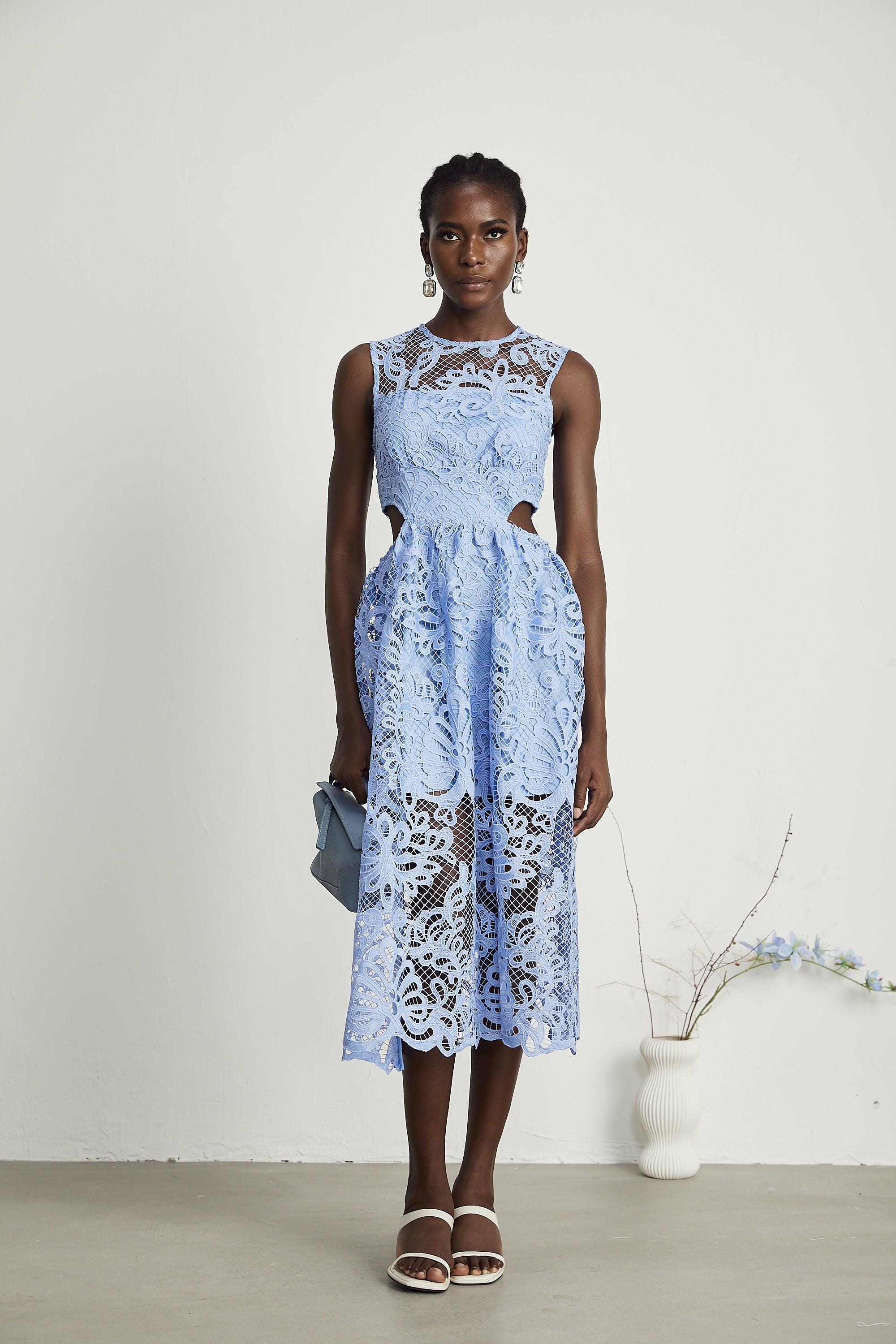 Zoë şeffaf midi elbise