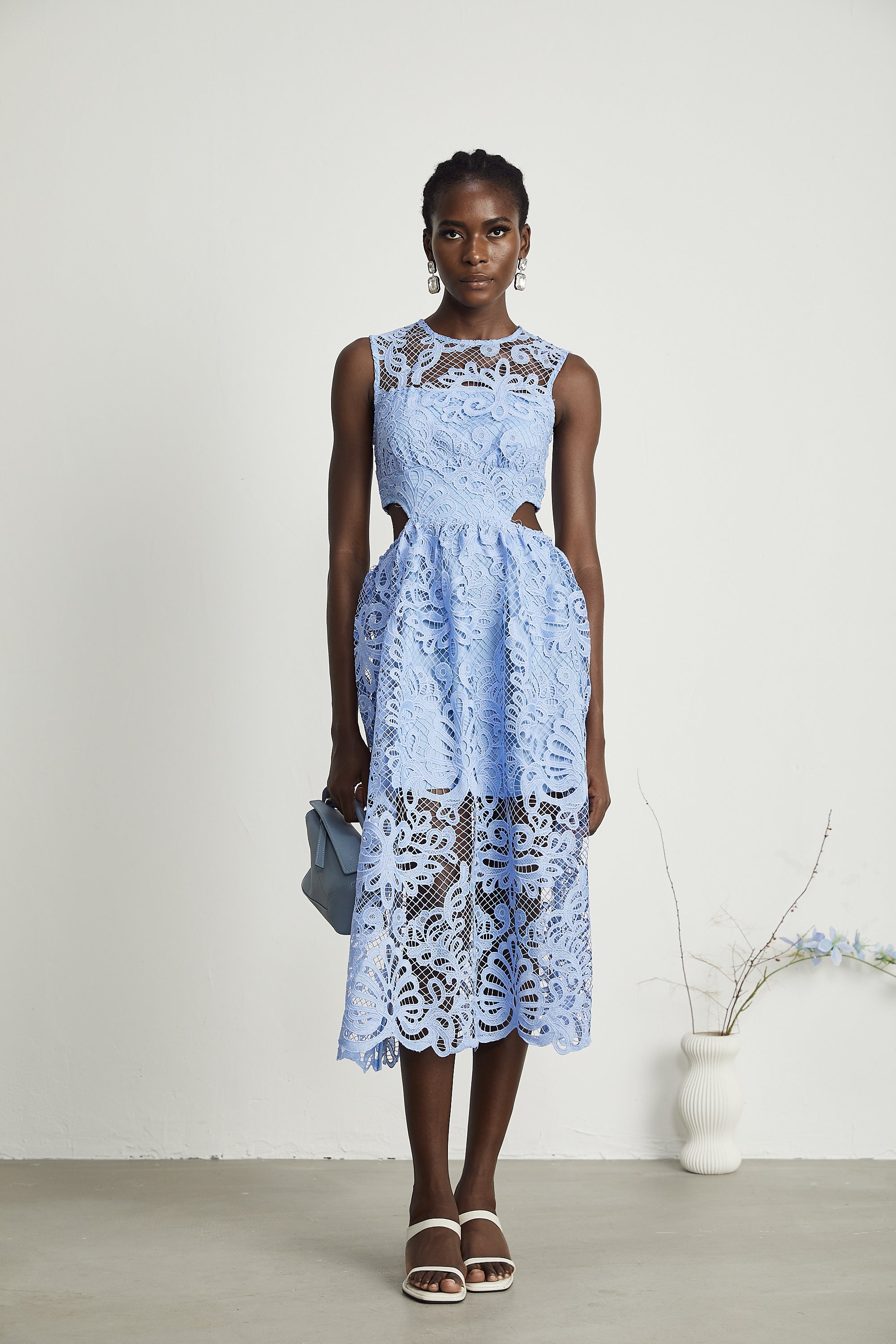 Zoë şeffaf midi elbise