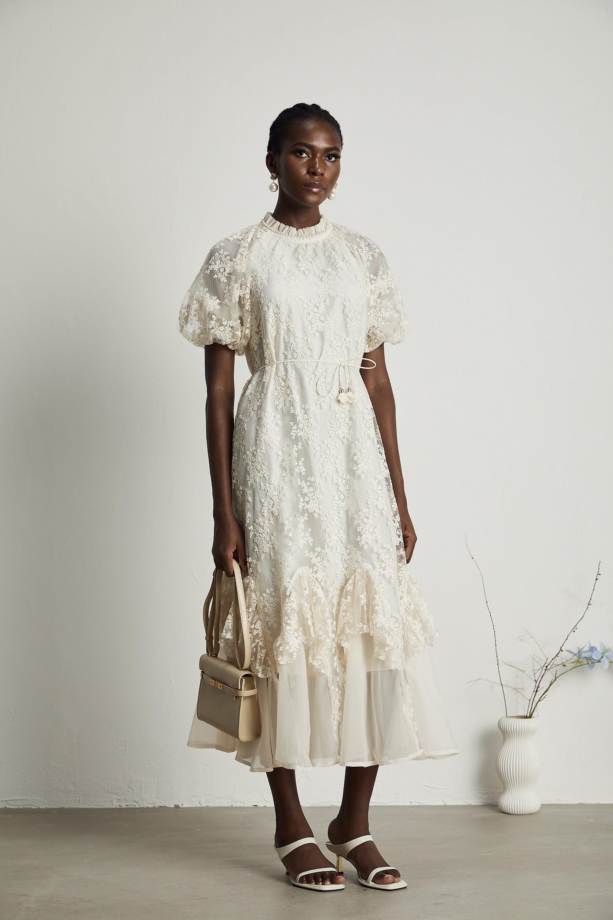 Coralie katmanlı midi elbise