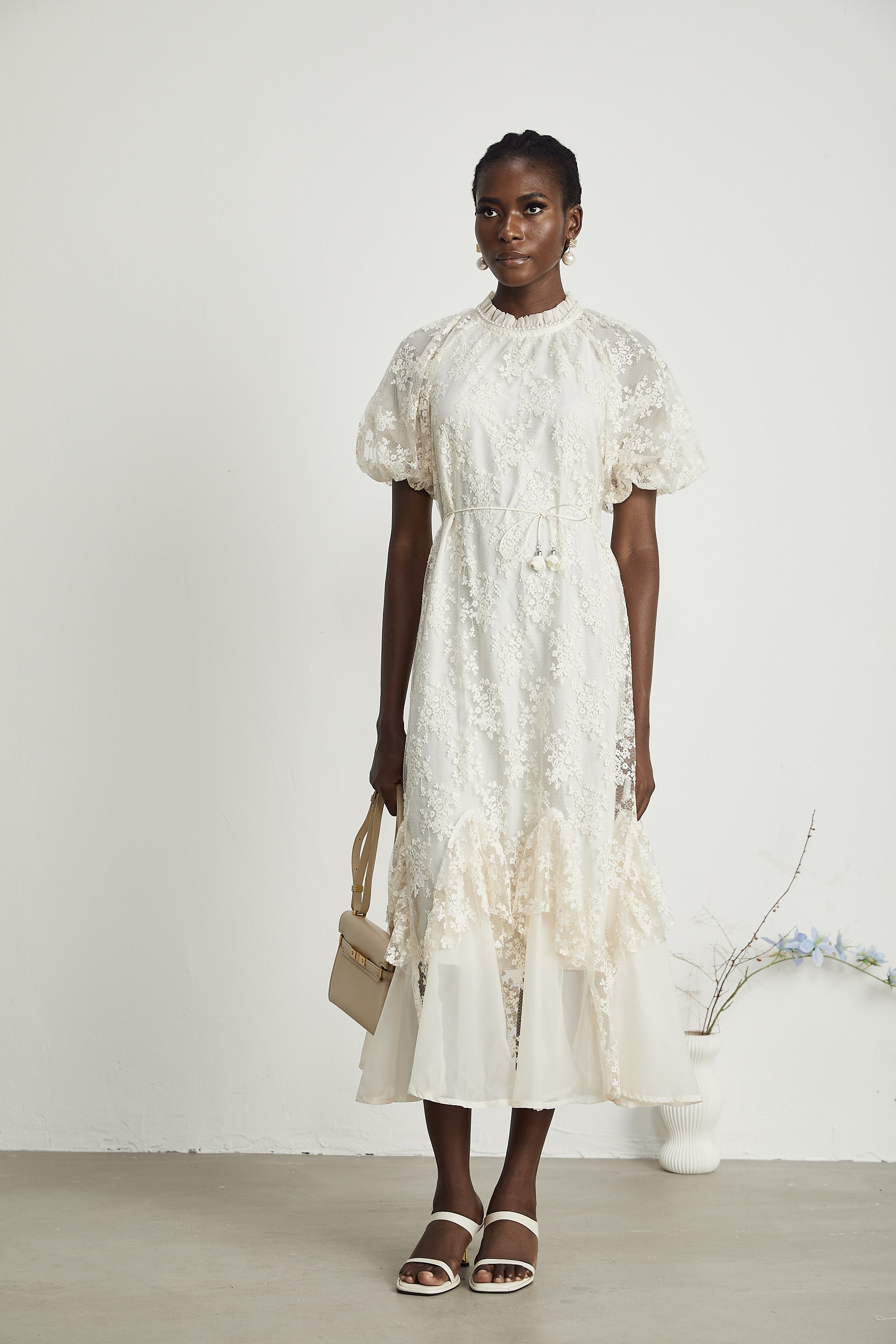 Coralie katmanlı midi elbise