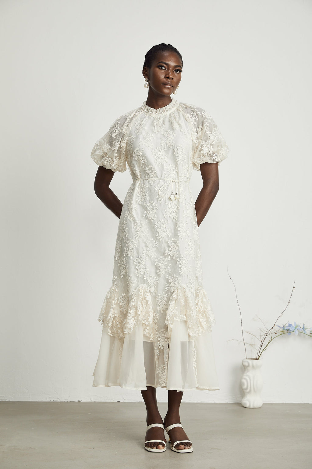 Coralie katmanlı midi elbise