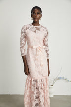 Priscille işlemeli midi elbise