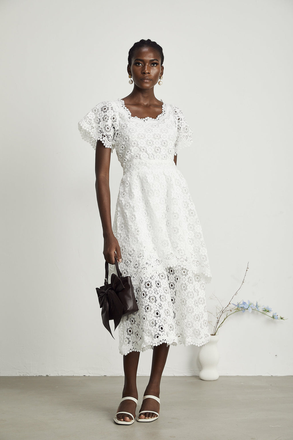 Lisette dantel midi elbise