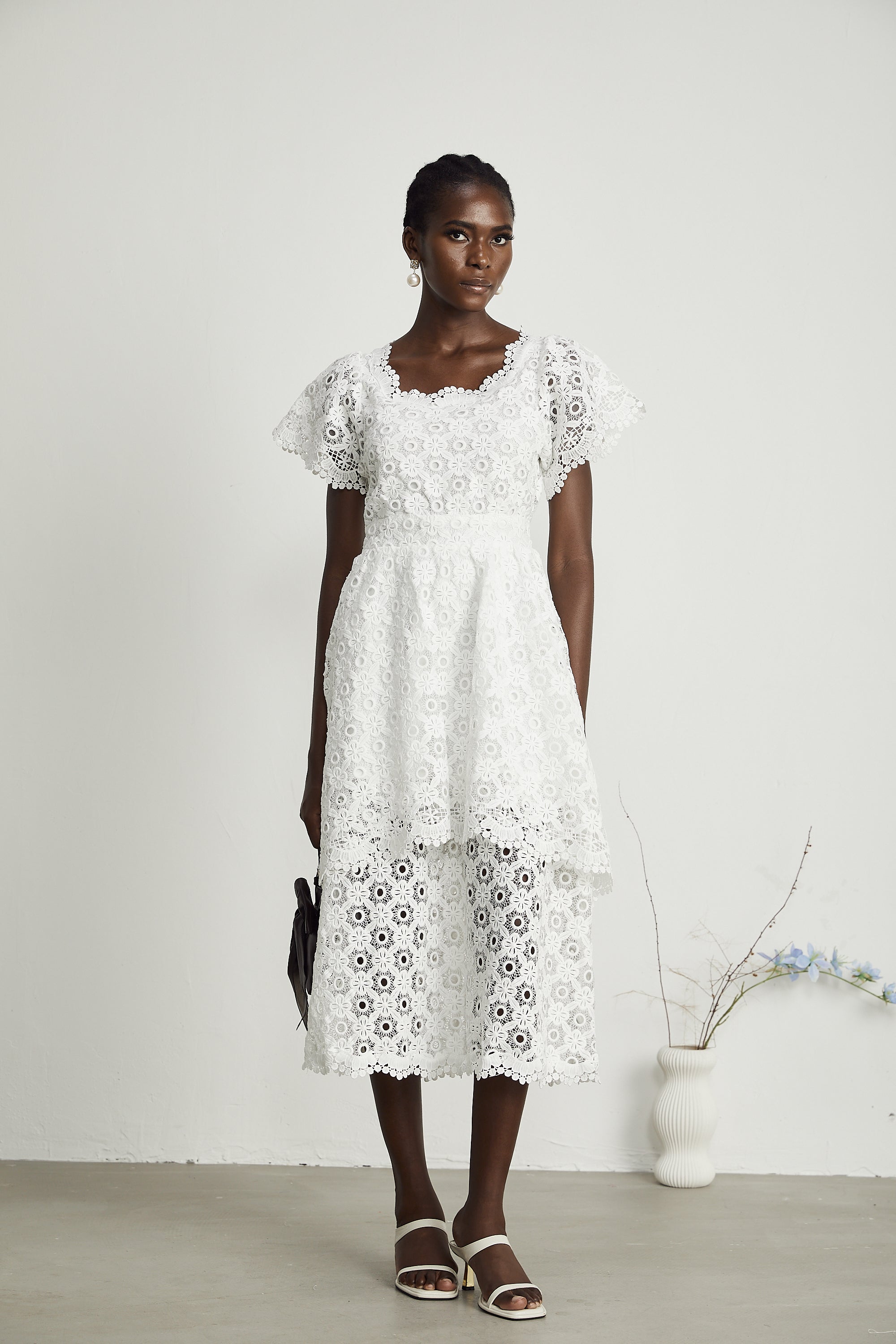 Lisette dantel midi elbise