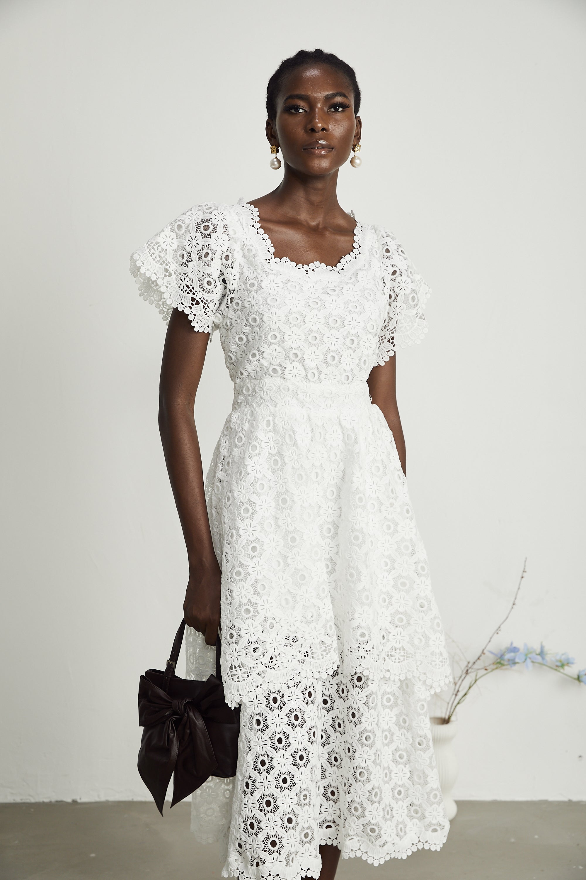 Lisette dantel midi elbise