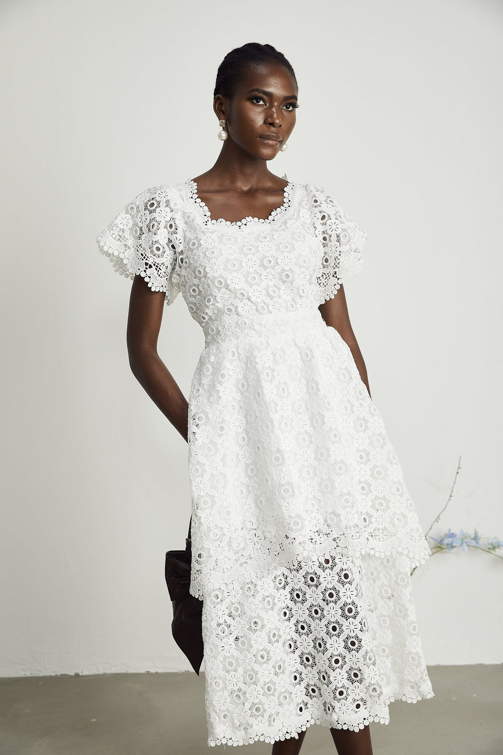 Lisette dantel midi elbise