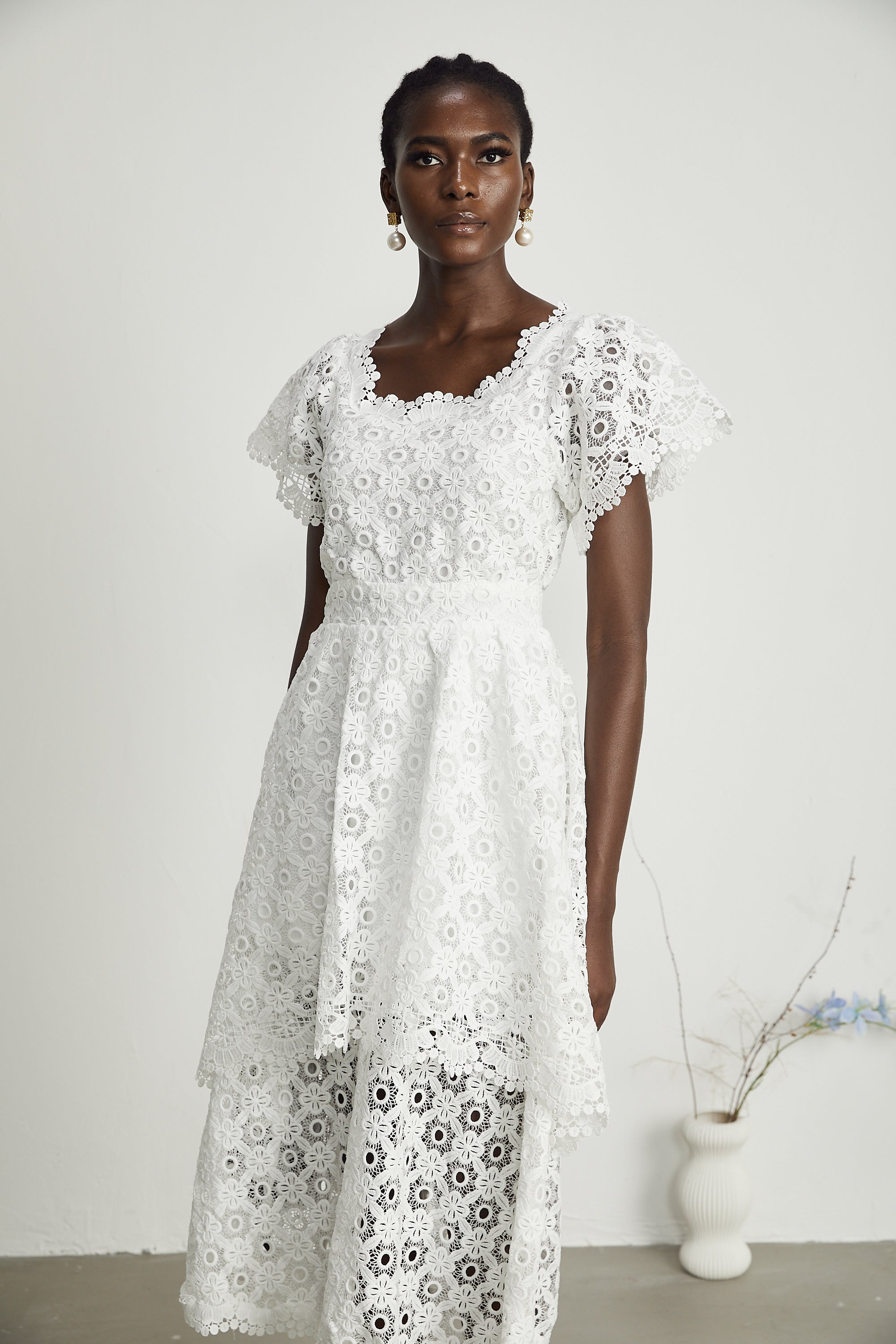 Lisette dantel midi elbise