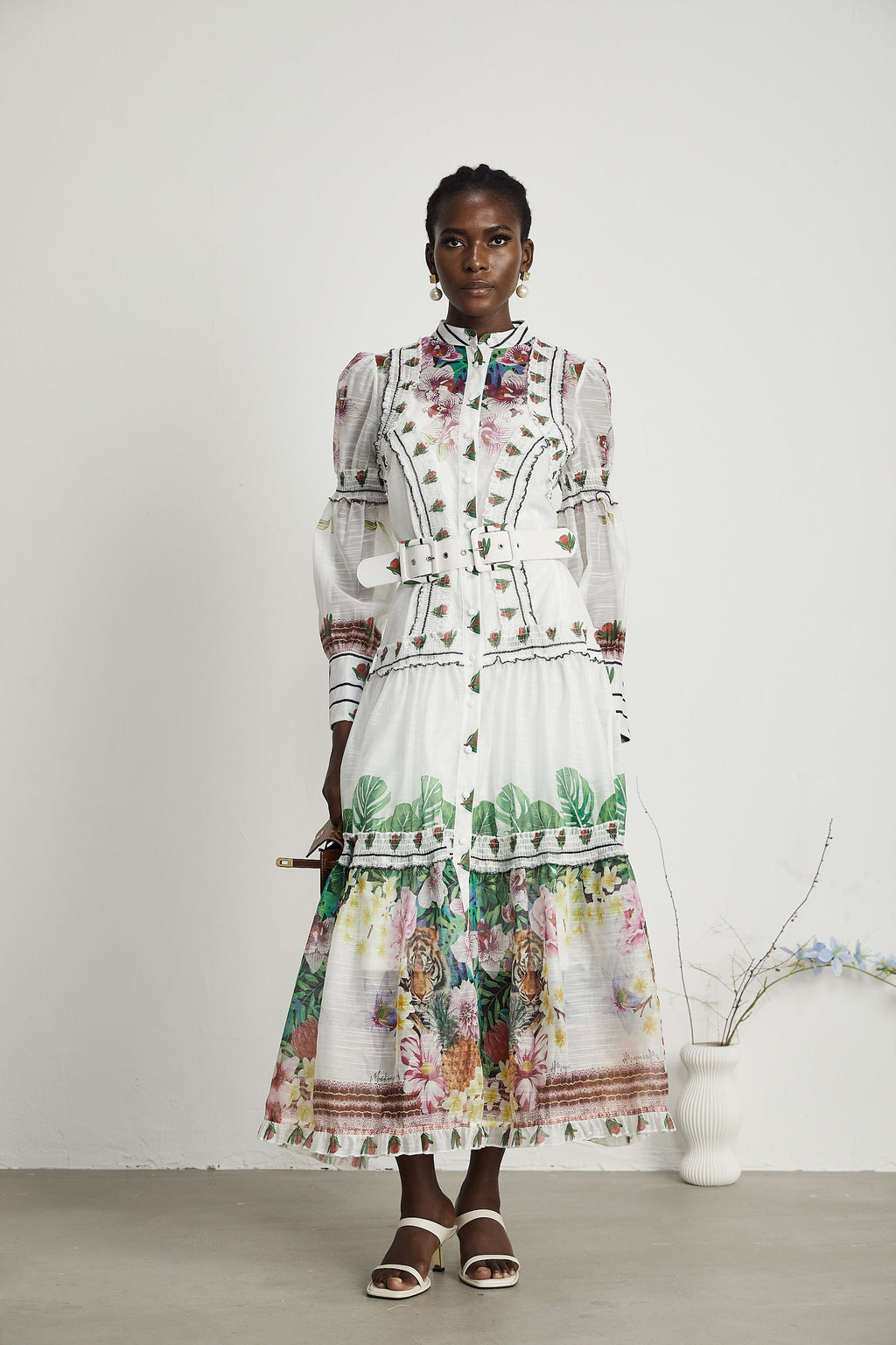 Gaëlle fırfır midi elbise