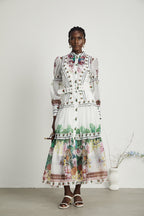 Gaëlle fırfır midi elbise