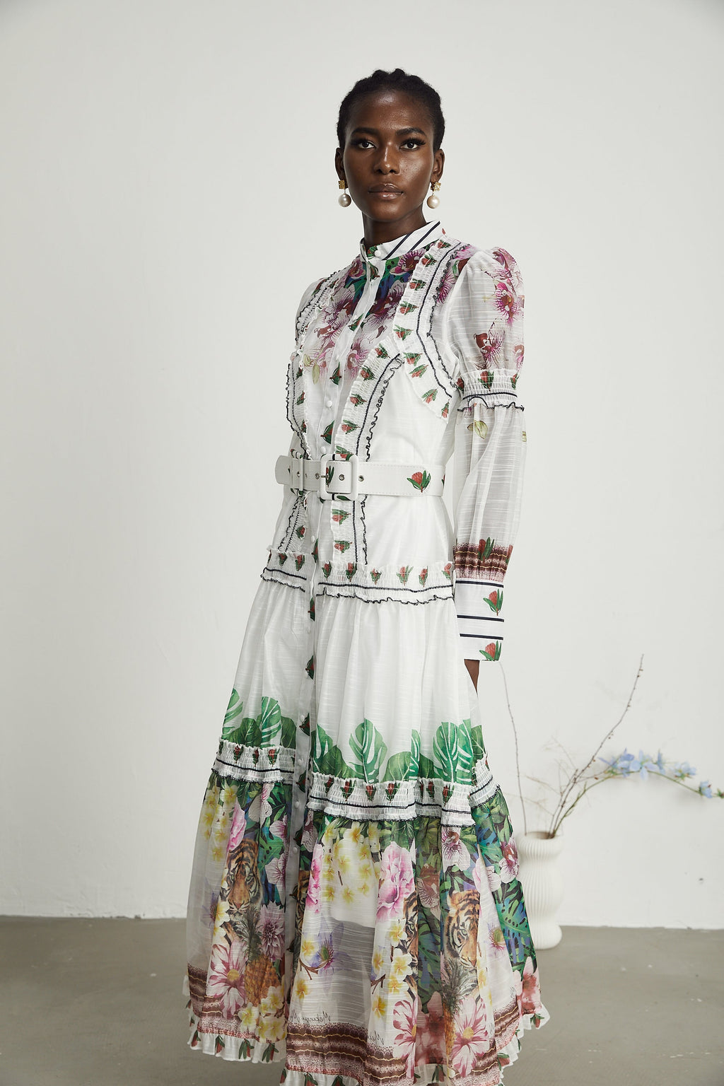 Gaëlle fırfır midi elbise