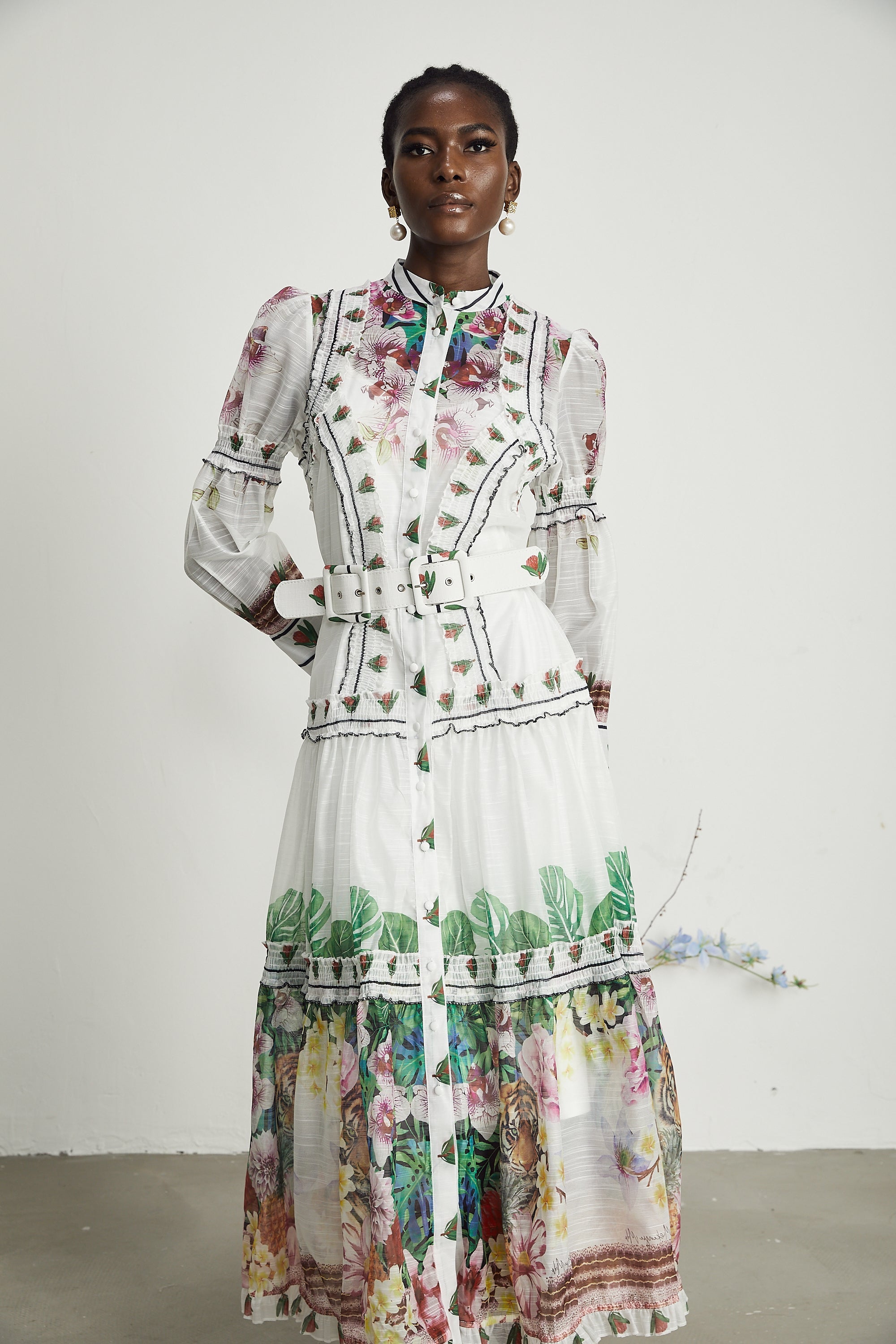 Gaëlle fırfır midi elbise