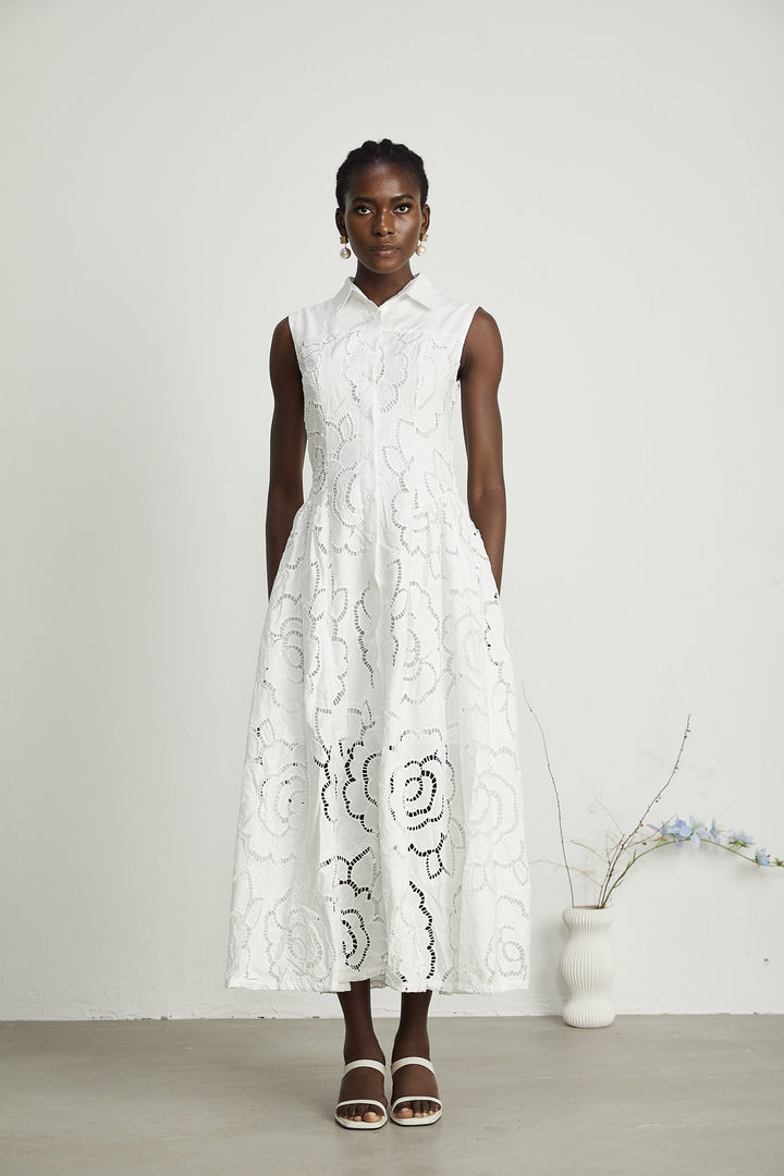 Titania broderie midi elbise