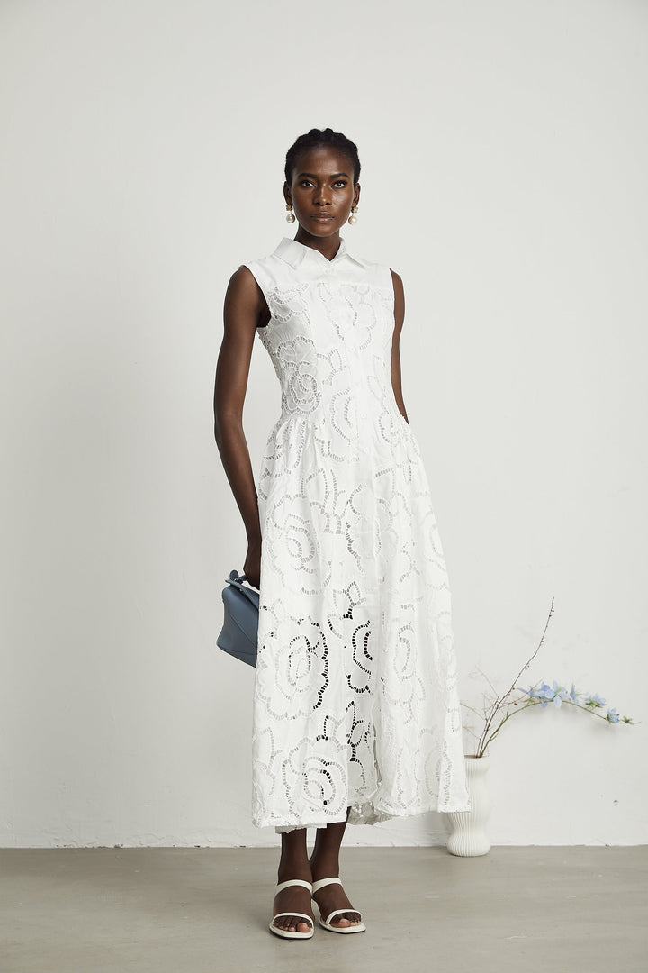 Titania broderie midi elbise