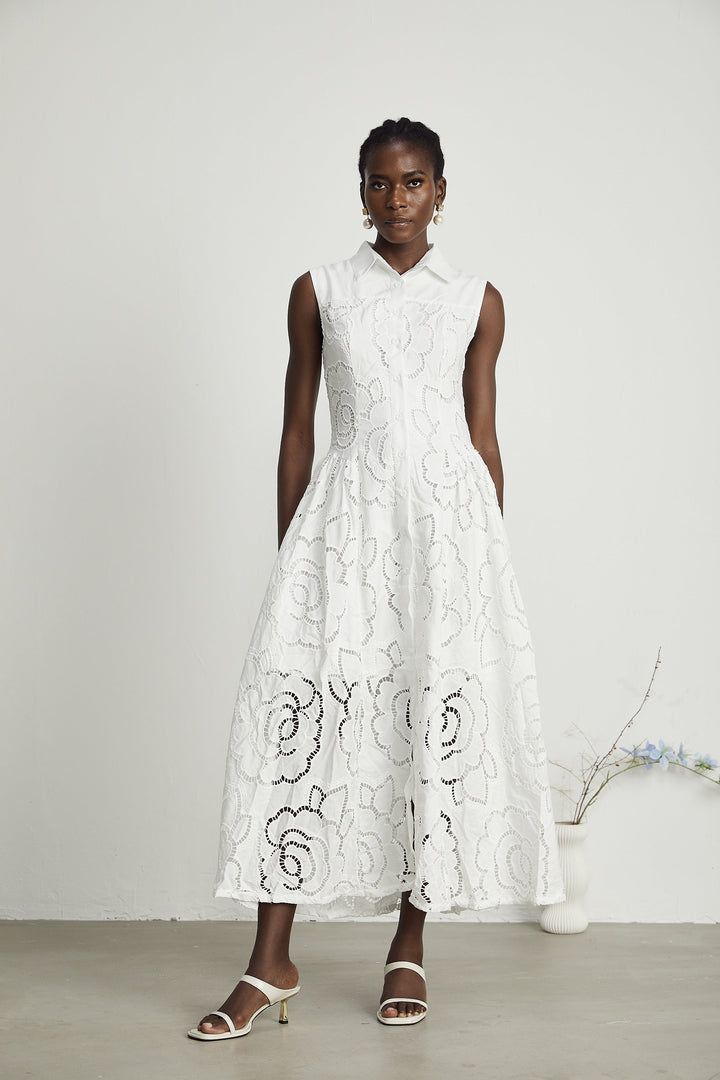 Titania broderie midi elbise