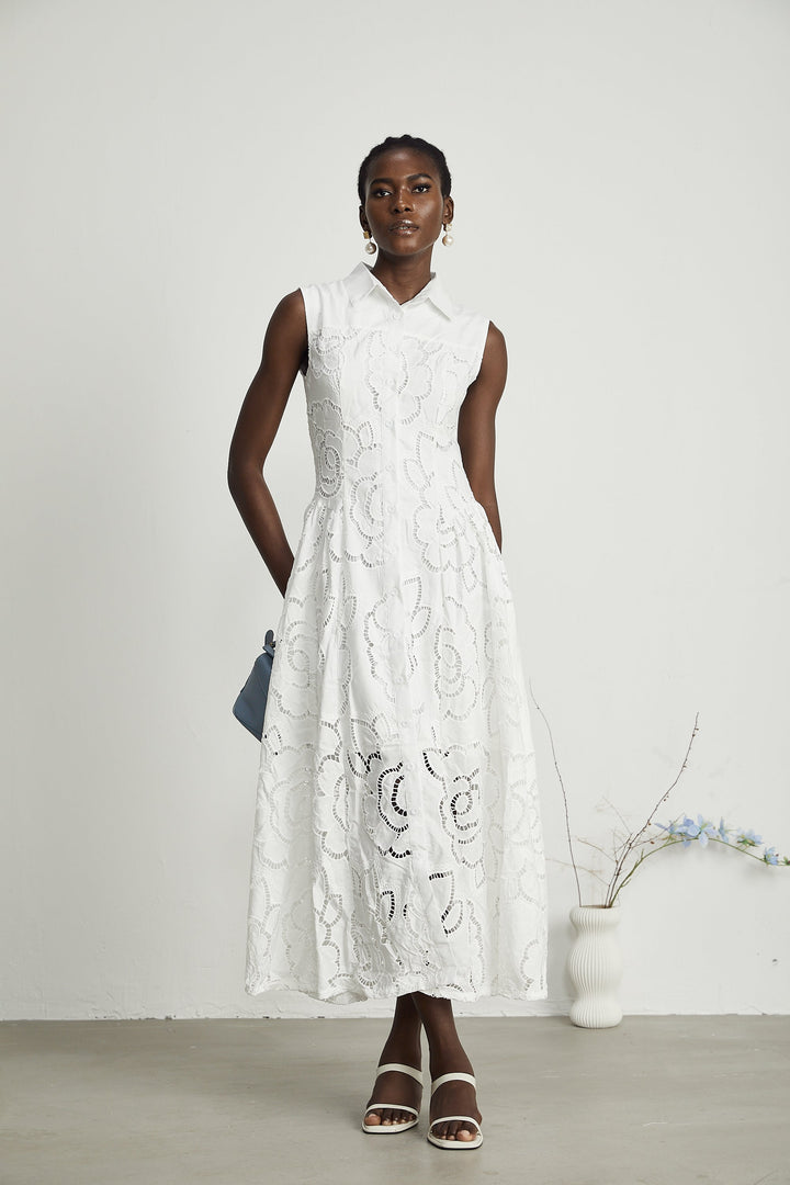 Titania broderie midi elbise