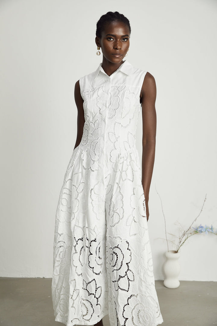 Titania broderie midi elbise