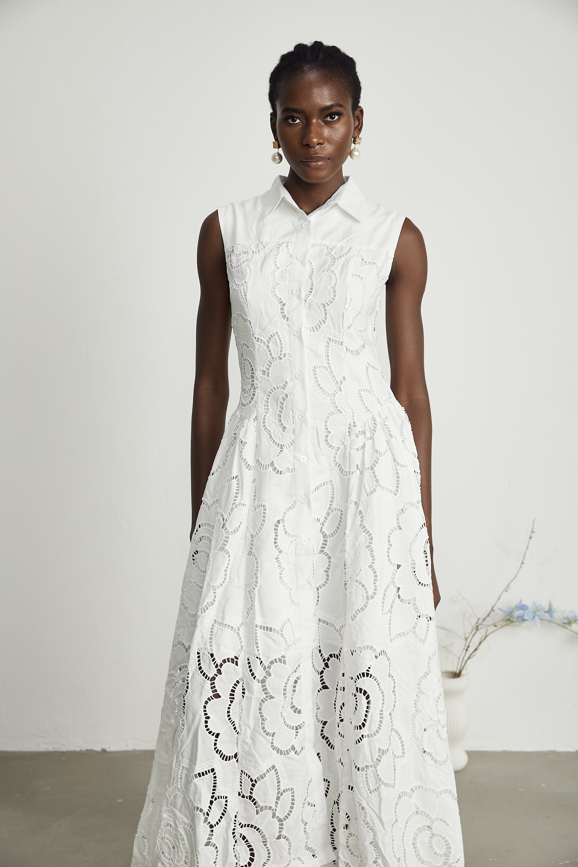 Titania broderie midi elbise