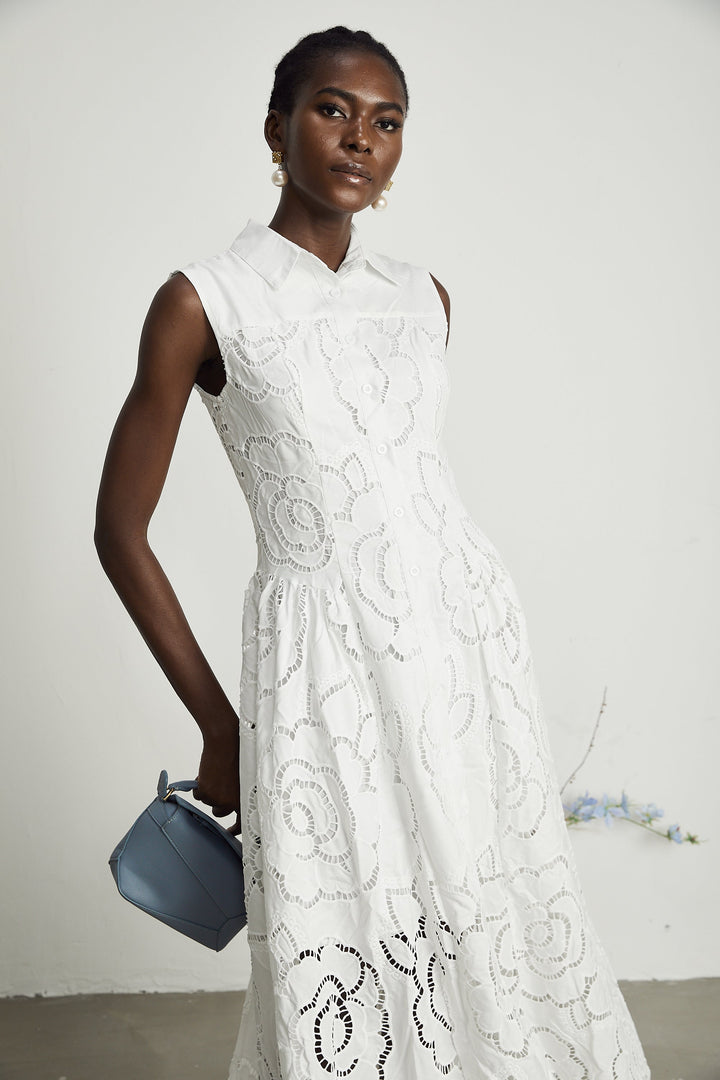 Titania broderie midi elbise