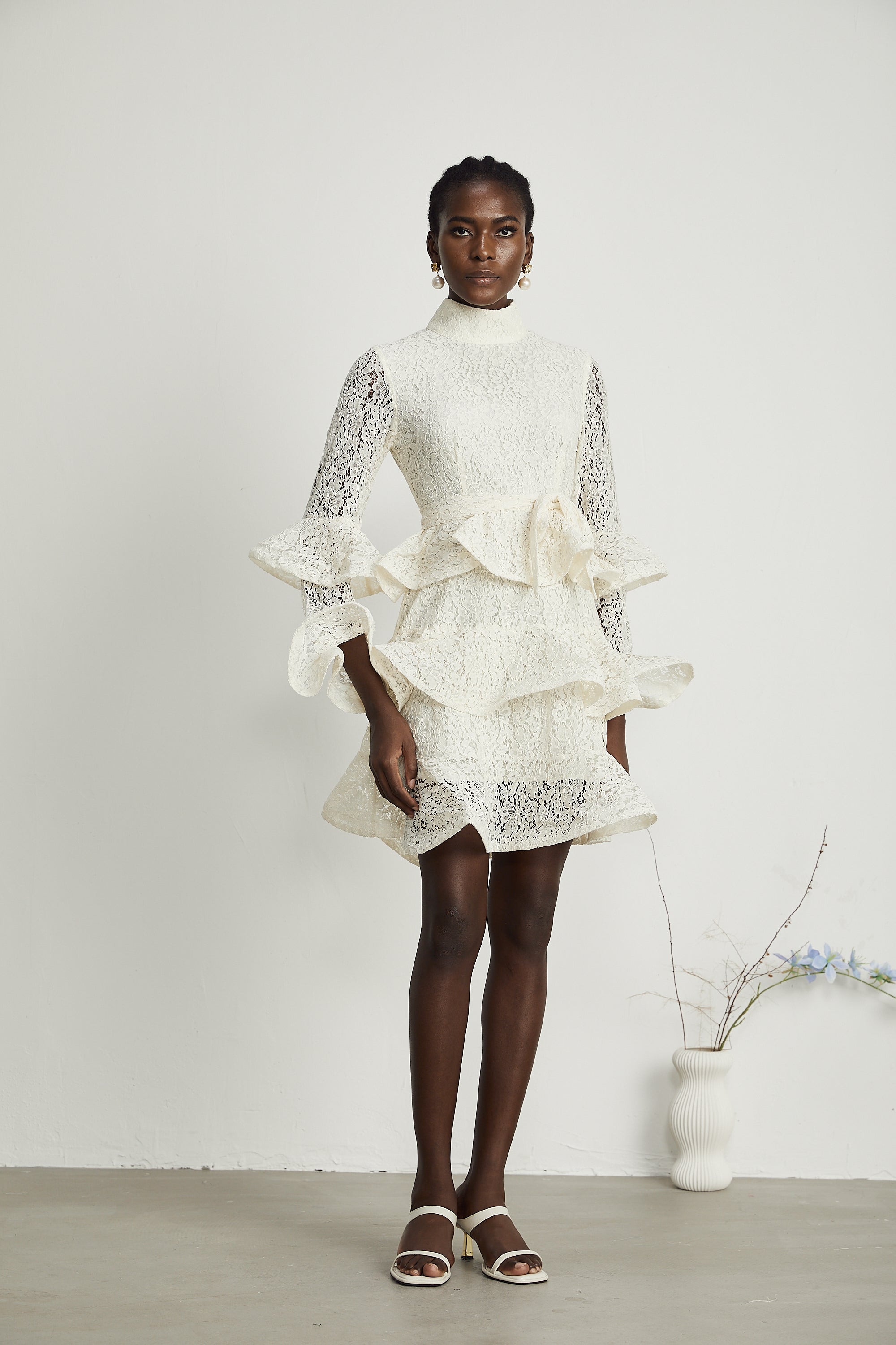 Pénélope dantel mini elbise